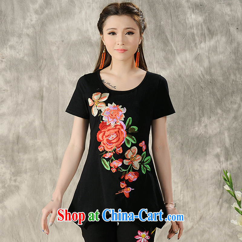 Spring and Summer new Ethnic Wind fine embroidery embroidery, long is not under the Rules is the code ladies short-sleeved shirt T sung lim bird 2015 the payment package mail black 3 XL Sheng Lin, birds, and shopping on the Internet