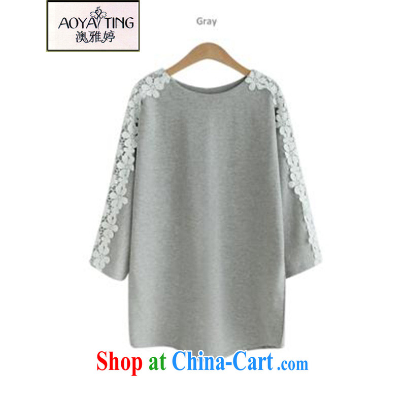 o Ya-ting 2015 New, and indeed increase, female fat mm video thin spring lace T shirt loose T-shirt girl light gray 5 XL recommends that you 175 - 200 jack