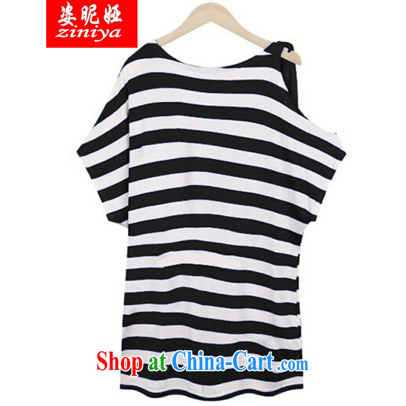 Colorful nickname Julia XL girls with thick mm summer wear new dresses, shoulder skirt large striped short-sleeved shirt solid black XXXXL, colorful nicknames, and shopping on the Internet