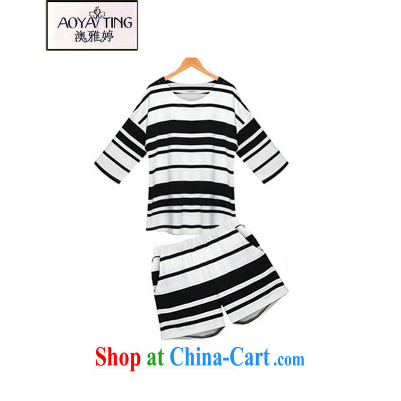 o Ya-ting 2015 New, and indeed increase, female fat mm summer loose short sleeve shirt T shorts video thin package black-and-white striped two-piece 4 XL recommends that you 160 - 180 jack, O Ya-ting (aoyating), online shopping