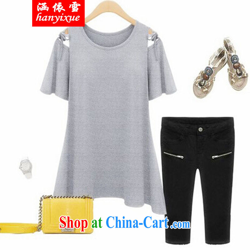covered by snow in summer 2015, the larger female summer wear thick, graphics thin beauty, T-shirt thick mm solid Casual Shirt short-sleeve T-shirt gray XXXXL