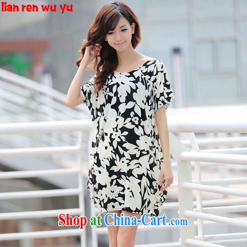 LRWY summer 2015 new black-and-white printing small fresh short-sleeved dresses larger dresses in loose older replace mom with thick, clothes suits are code _suitable for 90 jack - 160 catties MM_