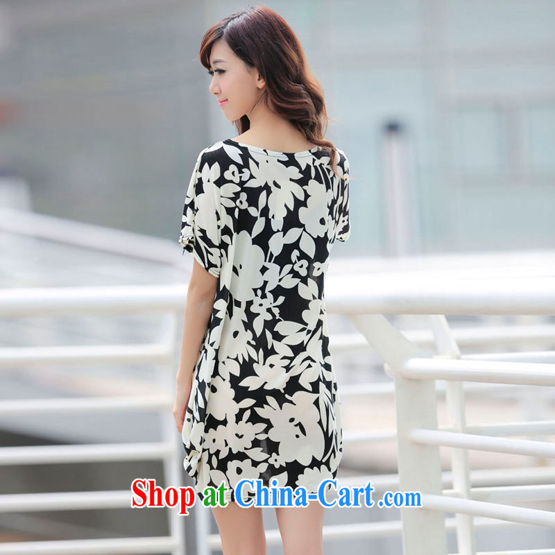 LRWY summer 2015 new black-and-white printing small fresh short-sleeved dresses larger dresses in loose fit elderly mother with thick, fancy clothes are code (suitable for 90 jack - 160 catties MM), lian Ren wu yu, shopping on the Internet