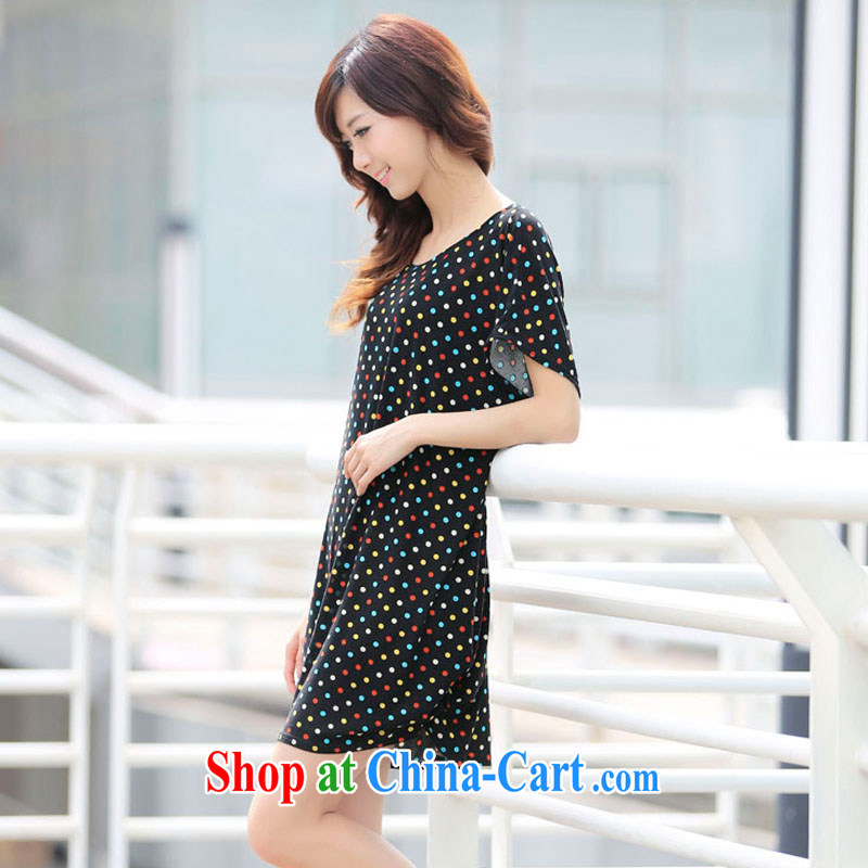2015 LRWY new, larger waves, short-sleeve dress girls summer ultra loose the fat and skyline, the hem short skirts, older mothers with maternity dress black, code (for 90 jack - 160 catties MM), lian Ren wu yu, shopping on the Internet