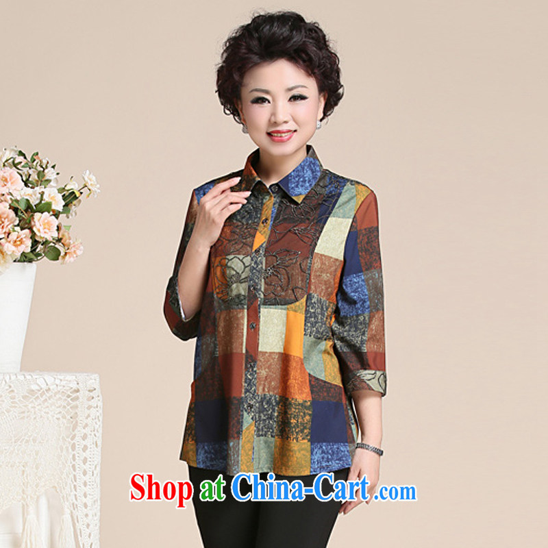 The SSU MAK Chun summer lace shirt long-sleeved checkered mother with T-shirt, the elderly, female 169 lace Wong 4 XL, the SSU Mak, shopping on the Internet