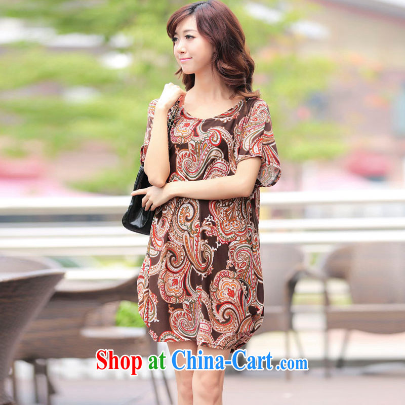 LRWY 2015 summer new totem pole in stamp duty older Ultra-loose the code short-sleeved dresses girls summer and indeed increase comfort mom with brown, code (suitable for 90 jack - 160 catties MM), lian Ren wu yu, shopping on the Internet