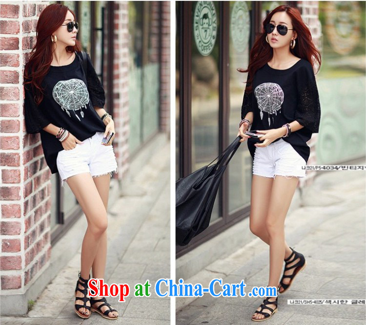 Pixel girl workshop 2015 spring and summer new Openwork lace loose larger female pure cotton T-shirt 3003 black XXL pictures, price, brand platters! Elections are good character, the national distribution, so why buy now enjoy more preferential! Health