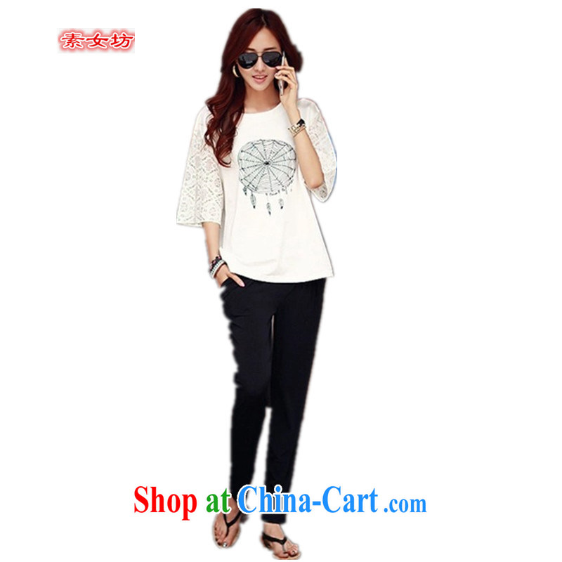 Women of 2015 Workshop on spring and summer new Openwork lace loose the code girls cotton T-shirt 3003 black XXL, female square (SUNVFANG), online shopping