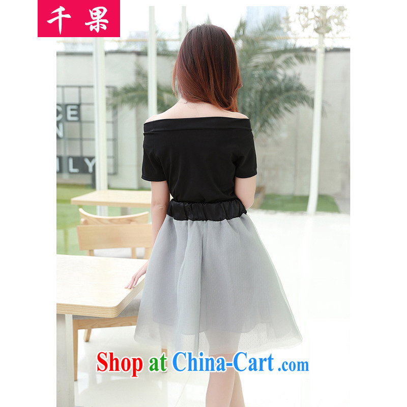 1000 fruit King, female thick mm Leisure package summer new Korean Beauty short-sleeved T shirt + snow woven skirt bow tie skirt body graphics thin two-piece 348 black 5 XL 175 - 200 jack, 1000 fruit (QIANGUO), online shopping
