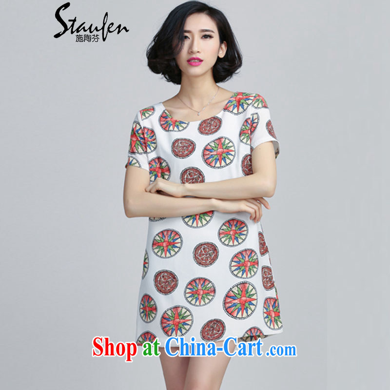 Shi Tao, summer 2015 with the Code thick snow MM woven retro stamp duty dresses 8074 white 5 XL, Tao (STAUFEN), shopping on the Internet