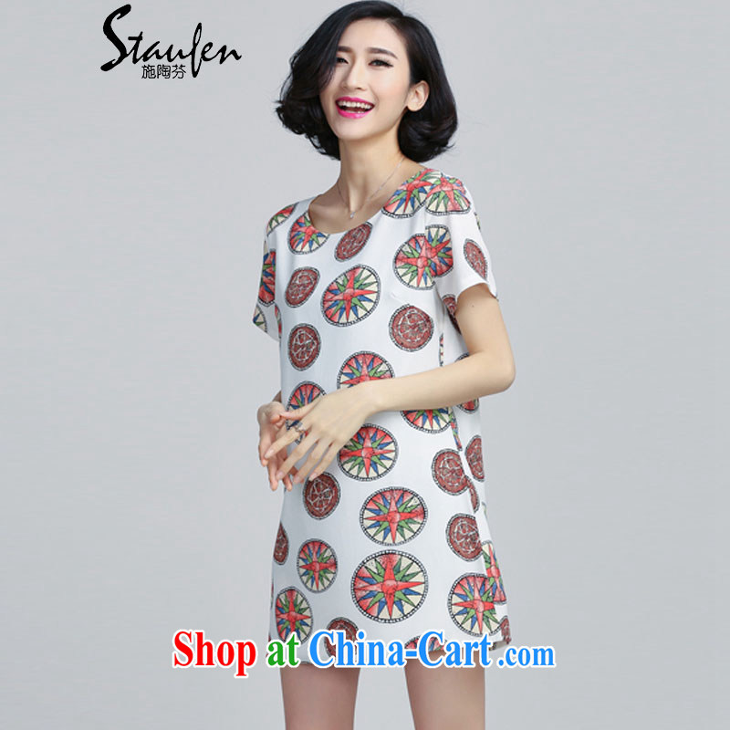 Shi Tao, summer 2015 with the Code thick snow MM woven retro stamp duty dresses 8074 white 5 XL, Tao (STAUFEN), shopping on the Internet