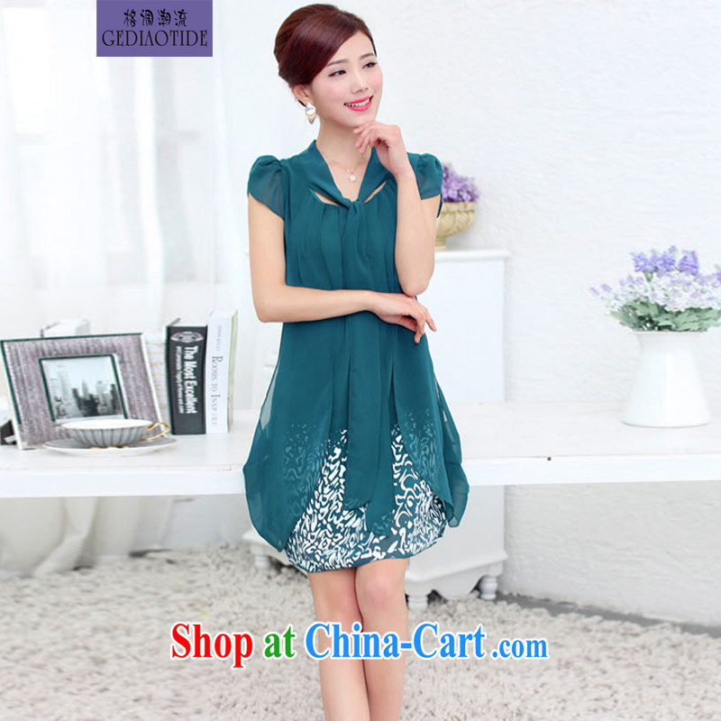Summer 2015 Korean fashion style liberal middle-aged larger female snow-woven dresses multi-color optional female Lake blue XXXXXL