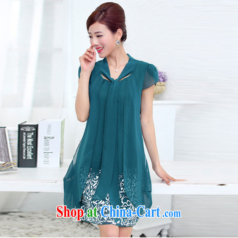 Summer 2015 Korean fashion style liberal middle-aged larger female snow woven dresses multi-color optional female Lake blue XXXXXL, charm and Barbara (Charm Bali), online shopping