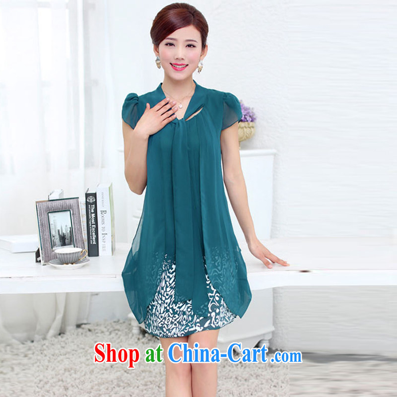 Summer 2015 Korean fashion style liberal middle-aged larger female snow woven dresses multi-color optional female Lake blue XXXXXL, charm and Barbara (Charm Bali), online shopping