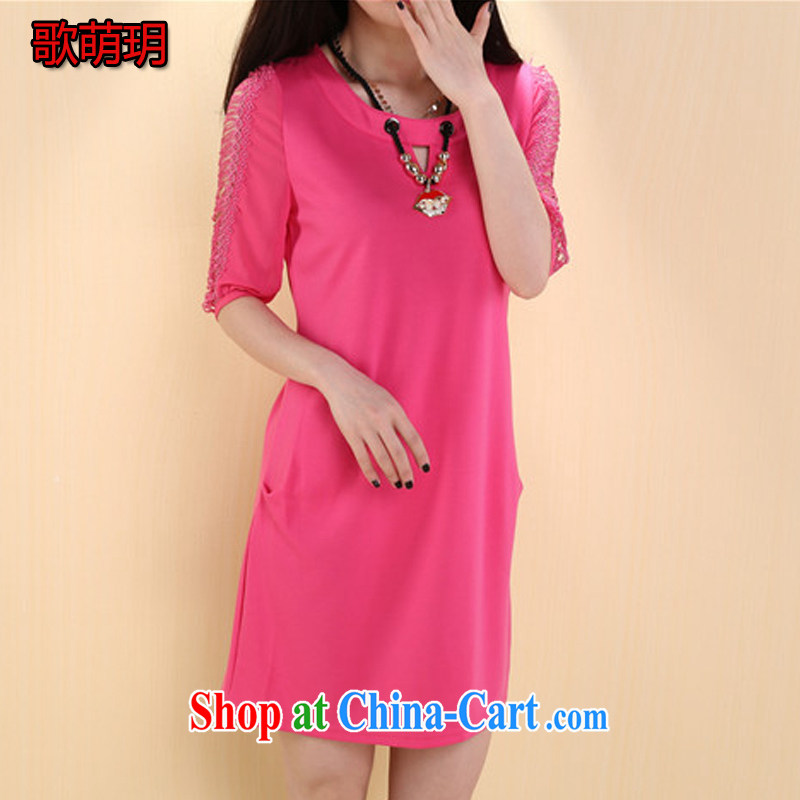 Song Meng Yin Yue XL female summer, new Korean Beauty graphics thin thick mm short-sleeved dress with necklace 7165 rose red 4 XL _160 - 180 _ jack