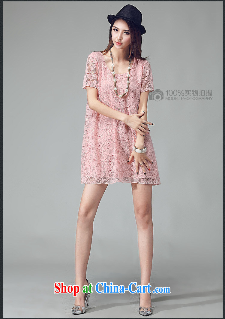 MissDonut summer 2015 New, and indeed increase, female Korean mm thick loose, long, short-sleeved thick sister lace dresses pink large code 4 XL pictures, price, brand platters! Elections are good character, the national distribution, so why buy now enjoy more preferential! Health