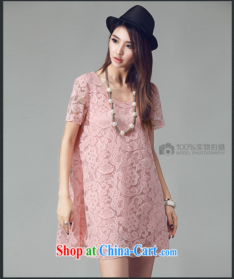 MissDonut summer 2015 New, and indeed increase, female Korean mm thick loose, long, short-sleeved thick sister lace dresses pink large code 4 XL pictures, price, brand platters! Elections are good character, the national distribution, so why buy now enjoy more preferential! Health