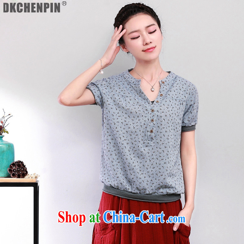 DKCHENPiN new larger female pure cotton shirt female Korean short-sleeved middle-aged fat MM graphics thin beauty shirt blue floral XL