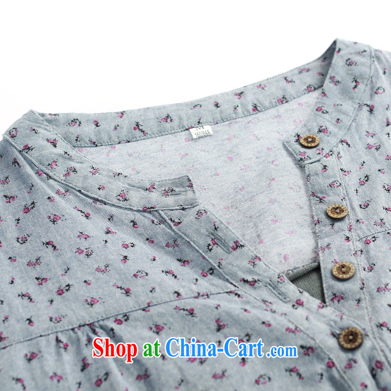 DKCHENPiN new, larger ladies cotton shirt female Korean short-sleeved middle-aged fat MM graphics thin beauty shirt blue floral XL, DKCHENPiN, shopping on the Internet