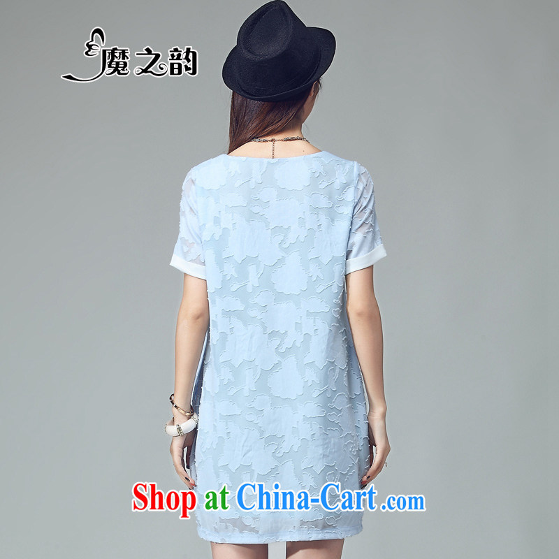 Magic of the 2015 summer new fat people's deputies, female video thin, cultivating a very casual short-sleeved double-yi skirt summer 82,031 light blue XXXL, magic of the following, and on-line shopping