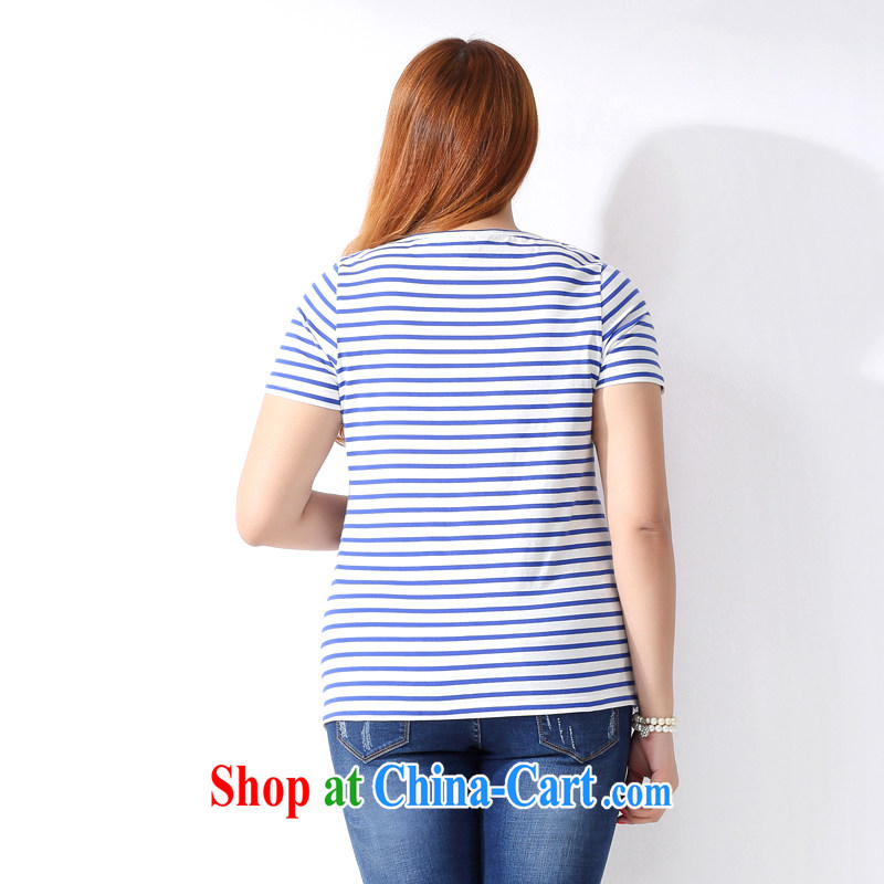 Picking a major, female 2015 spring and summer finery thick MM minimalist 100 ground blue striped College wind stamp short sleeve shirt T female A 3721 blue XL, the multi-po, Miss CHOY So-yuk (CAIDOBLE), online shopping