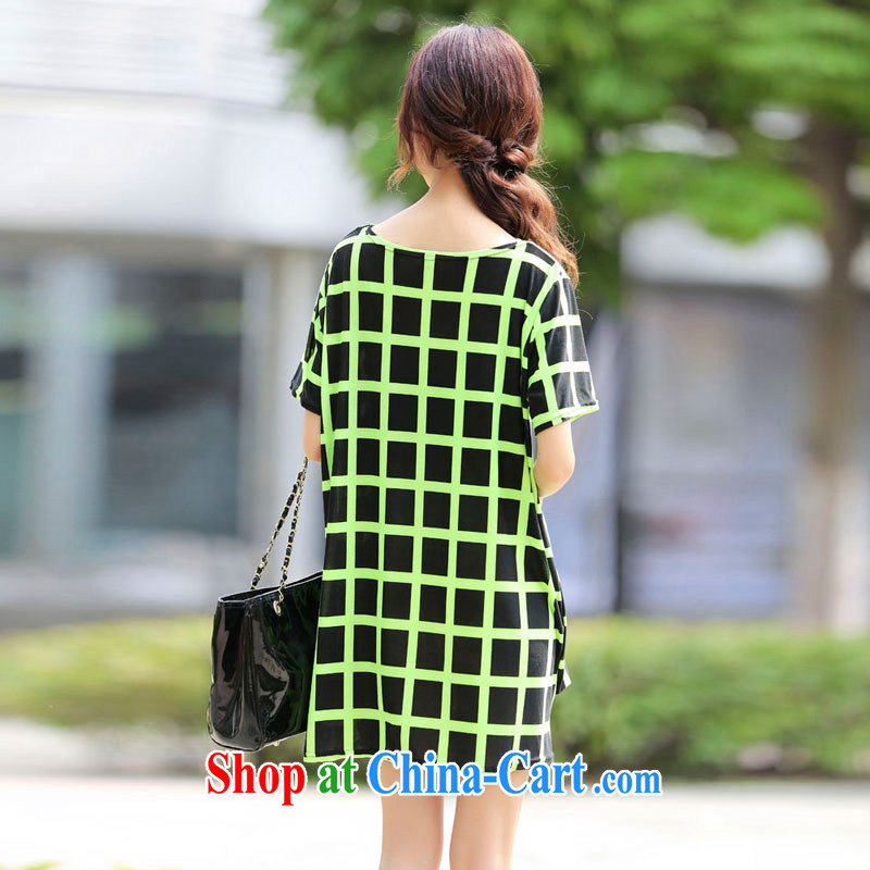 LRWY summer 2015 new Ultra loose the fat XL plaid short-sleeved dresses V collar graphics thin thick MM larger dresses fat lady with maternity dress picture color codes - For 100 jack - 200 catties MM, lian Ren wu yu, shopping on the Internet
