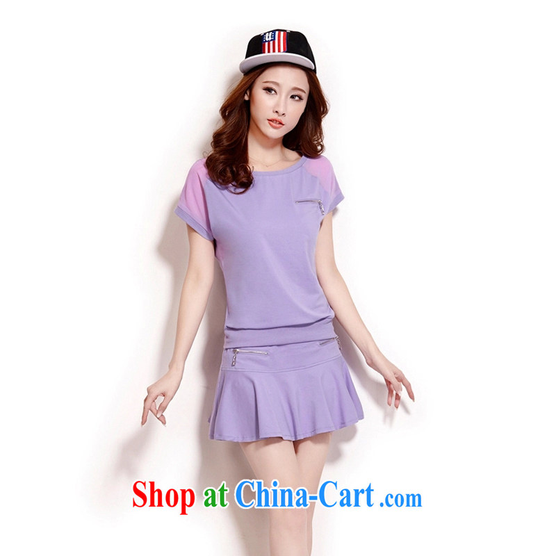 The moving package casual women Summer Snow woven short sleeve shirt T loose short skirts badminton tennis skirt T 019 purple XXXL, with, and, on-line shopping
