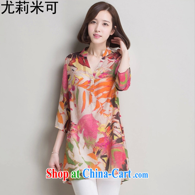 Julie M to 2015 summer new stamp duty cotton the maximum code length shirt, ladies' 8810 orange flower XXXL, Julie M can be, shopping on the Internet
