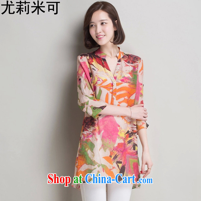 Julie M to 2015 summer new stamp duty cotton the maximum code length shirt, ladies' 8810 orange flower XXXL, Julie M can be, shopping on the Internet