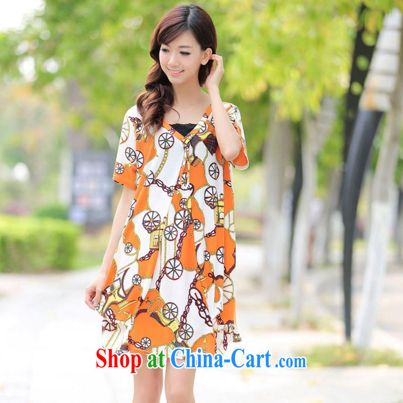 LRWY idyllic small fresh thick MM ultra-loose the fat stamp short-sleeved dresses girls summer small sexy V collar graphics thin large code dresses mother is pregnant clothing picture color codes - For 100 jack - 200 catties MM, lian Ren wu yu, shopping on the Internet