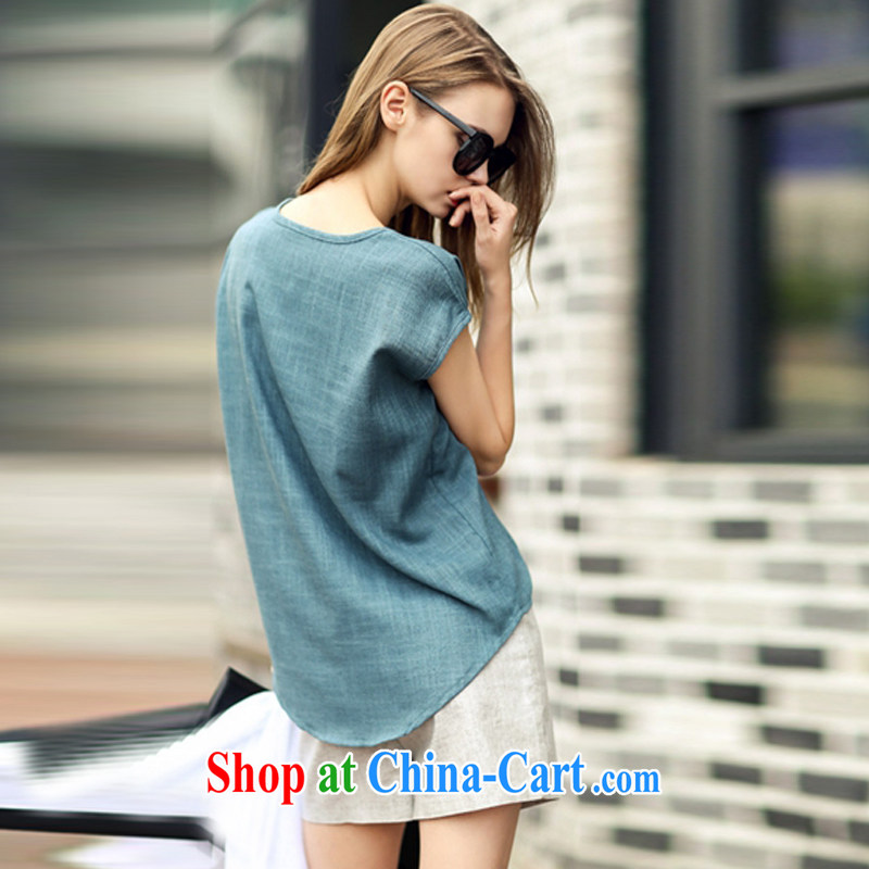 Tang year summer new, the United States and Europe, female Two-piece linen round-collar package the FAT and FAT woman blue + Gray shorts/1526 XL 5 180 - 190 jack, Mr Henry Tang, and shopping on the Internet