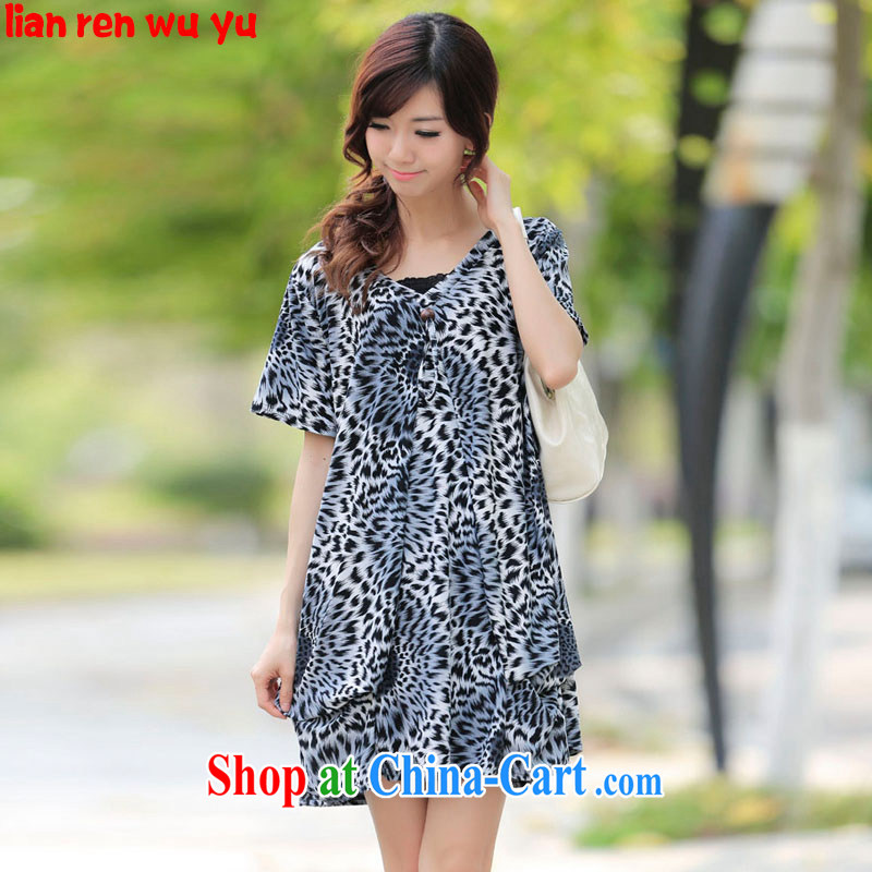 LRWY summer 2015 new, older Ultra-loose the code Leopard short-sleeved dresses wrinkled graphics thin and indeed intensify V collar dresses grandma is the picture color codes - For 100 jack - 200 catties MM