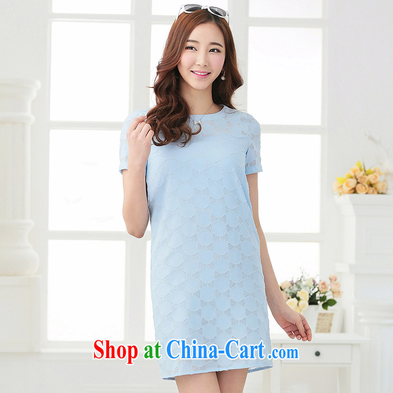 Most of summer 2015, the girl with thick MM new Korean sweet stylish thick sister graphics thin short-sleeved dress 2708 blue 5 XL, cross-sectoral provision (qisuo), online shopping