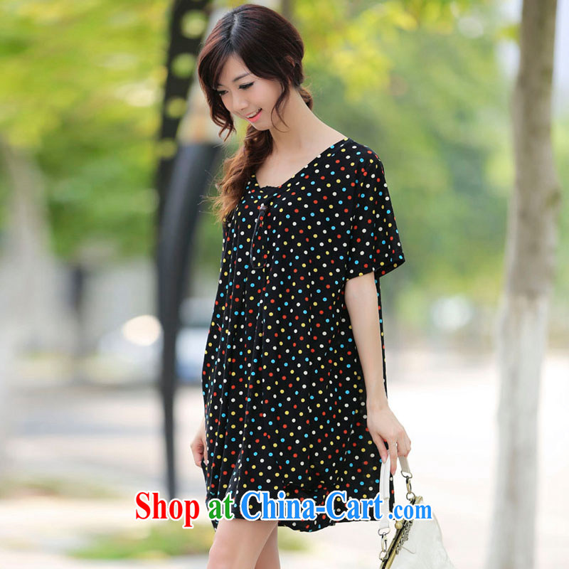 Summer LRWY ultra-liberal hit color wave-stamp short-sleeved dresses girls and indeed increase in older 200 Jack ultra-thick V short skirt lady is black, code - for 100 jack - 200 catties MM, lian Ren wu yu, shopping on the Internet