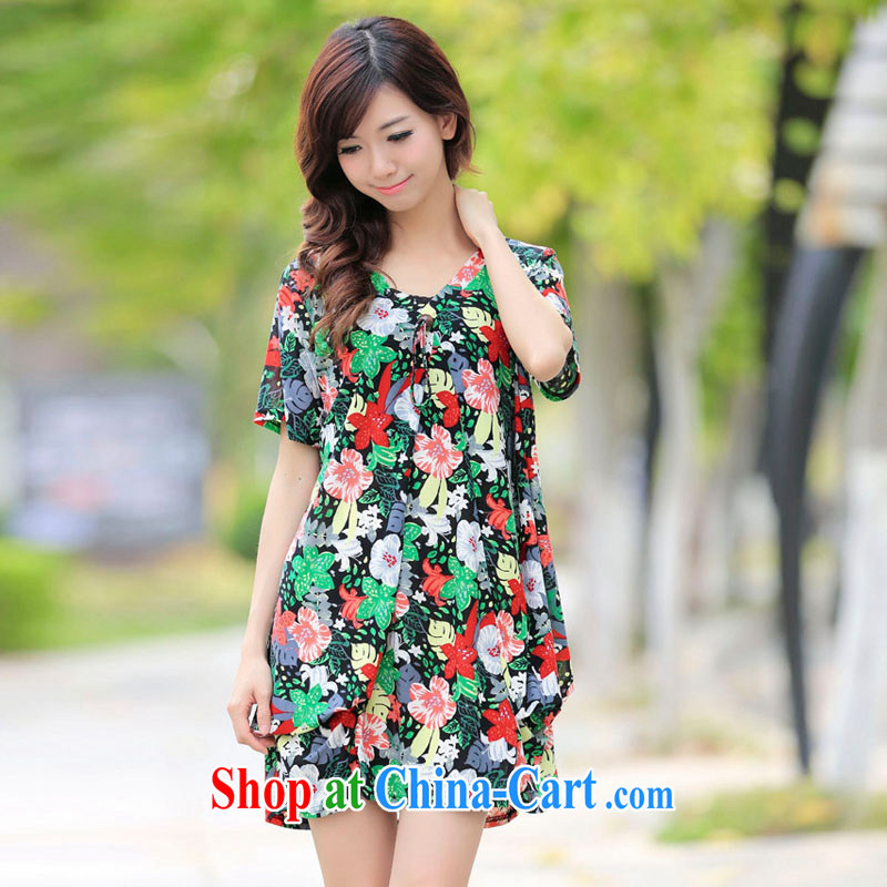 LRWY summer 2015 new, idyllic small fresh and thick MM the fertilizer and ultra-relaxed floral short-sleeved dresses maternity dress larger dresses suit all codes - For 100 jack - 200 catties MM, lian Ren wu yu, shopping on the Internet