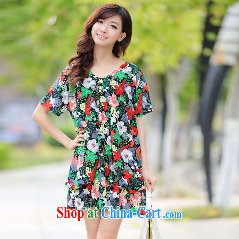 LRWY summer 2015 new, idyllic small fresh and thick MM the fertilizer and ultra-relaxed floral short-sleeved dresses maternity dress larger dresses suit all codes - For 100 jack - 200 catties MM, lian Ren wu yu, shopping on the Internet