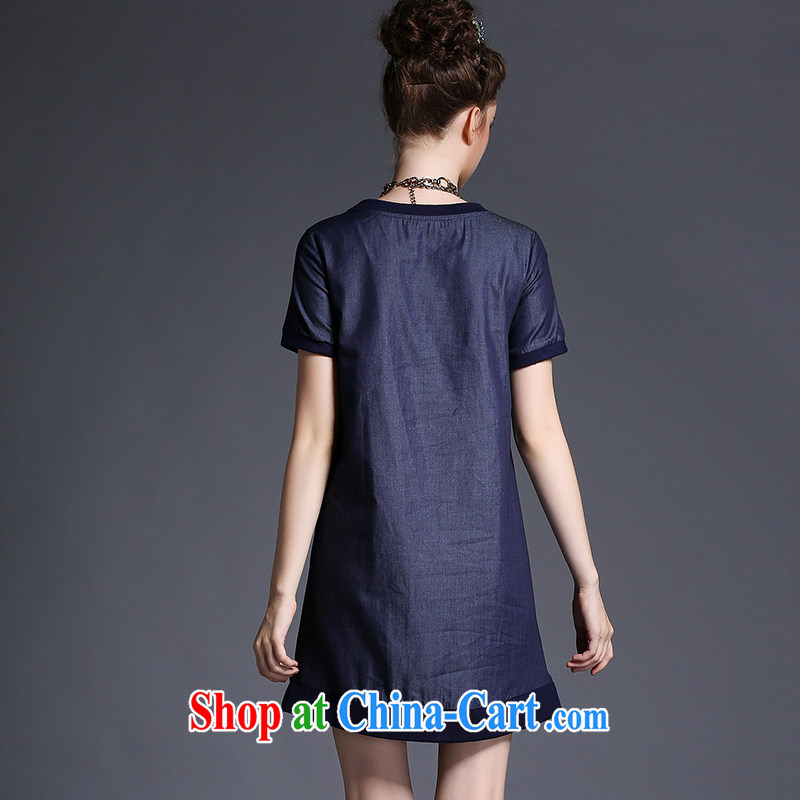 Connie's dream European and American high-end denim dress and indeed increase, female 200 Jack 2015 summer new stylish embroidery loose video thin dresses G 668 blue XXXXXL, Connie dreams, shopping on the Internet