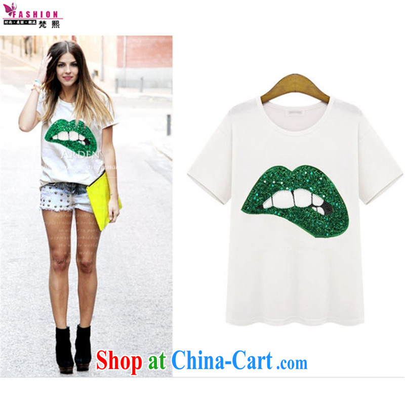 Van Gogh-hee in 2015 is indeed increasing, female 200 Jack mm thick summer new loose the code big mouth stamp short-sleeved shirt T red XXXXXL, Van Gogh-hee, shopping on the Internet