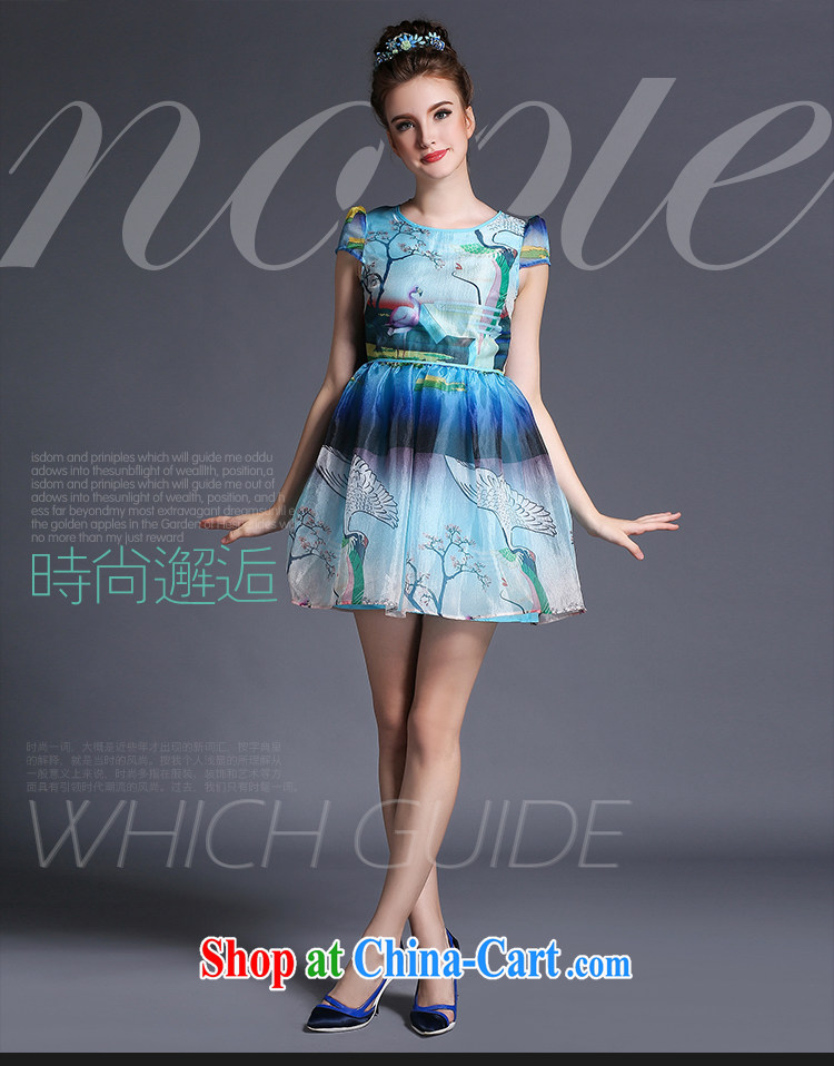 Connie's dream European and American high-end style stamp dresses 2015 summer New, and indeed increase, female 200 Jack mm thick the aging shaggy skirts G 674 blue XXL pictures, price, brand platters! Elections are good character, the national distribution, so why buy now enjoy more preferential! Health