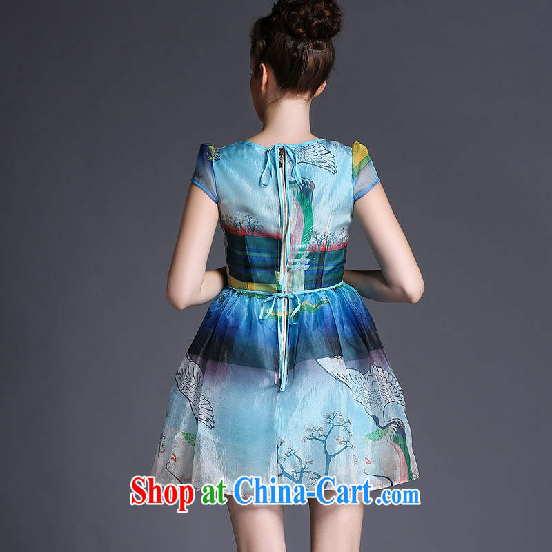Connie's dream European and American high-end style stamp dresses 2015 summer New, and indeed increase, female 200 Jack mm thick the aging shaggy skirts G 674 blue XXL, Anne's dream, shopping on the Internet