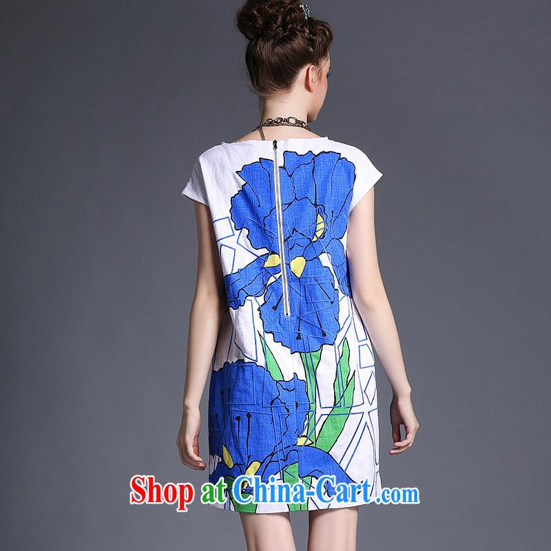Connie's dream European and American high-end 2015 summer New, and indeed increase, female 200 Jack mm thick short-sleeved stamp loose cotton the dresses G 666 blue XXXXXL, Anne's dream, shopping on the Internet