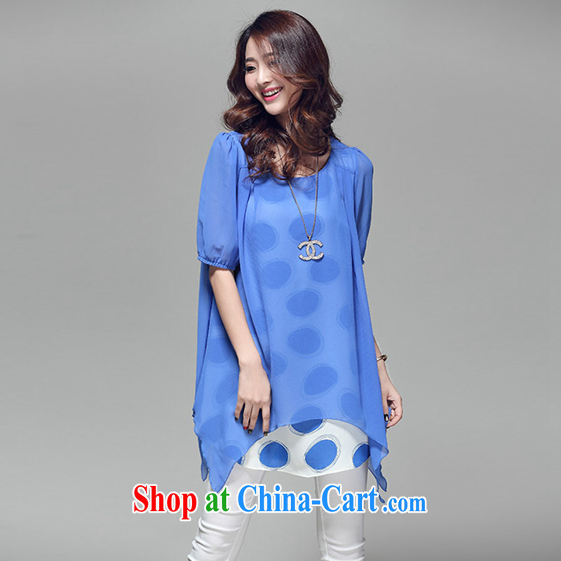 LRWY 2015 summer thick MM and indeed increase the softness, short-sleeve snow-woven shirts knocked colored false Two rules with personalized larger female T shirt blue XXXXL, lian Ren wu yu, shopping on the Internet