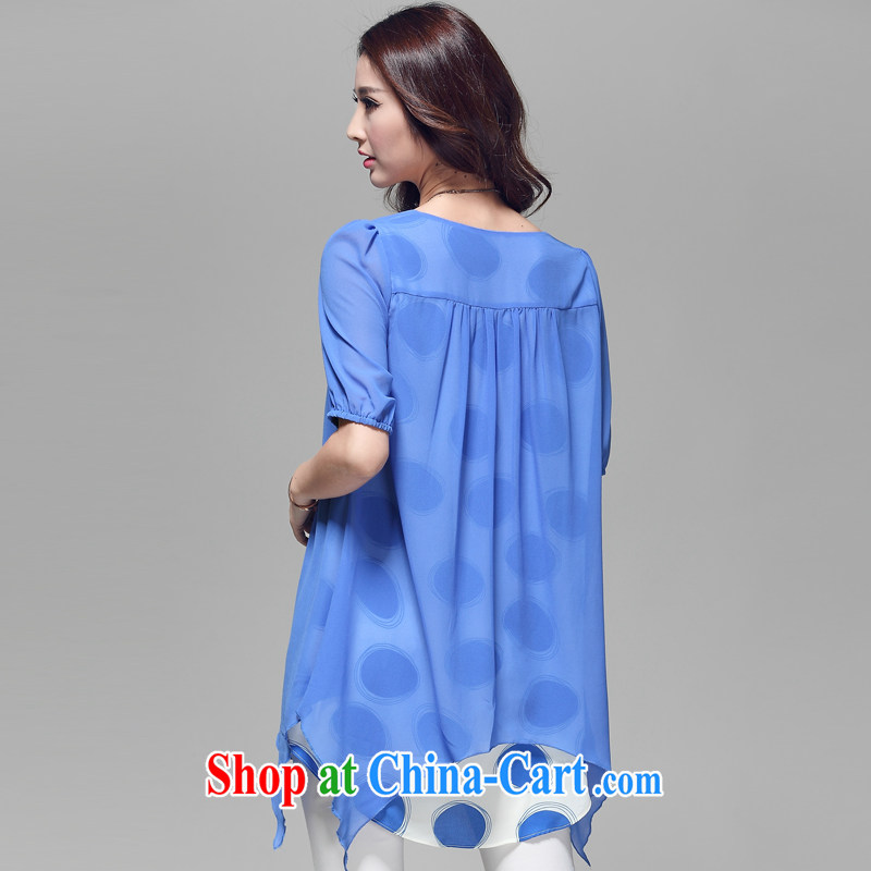 LRWY 2015 summer thick MM and indeed increase the softness, short-sleeve snow-woven shirts knocked colored false Two rules with personalized larger female T shirt blue XXXXL, lian Ren wu yu, shopping on the Internet