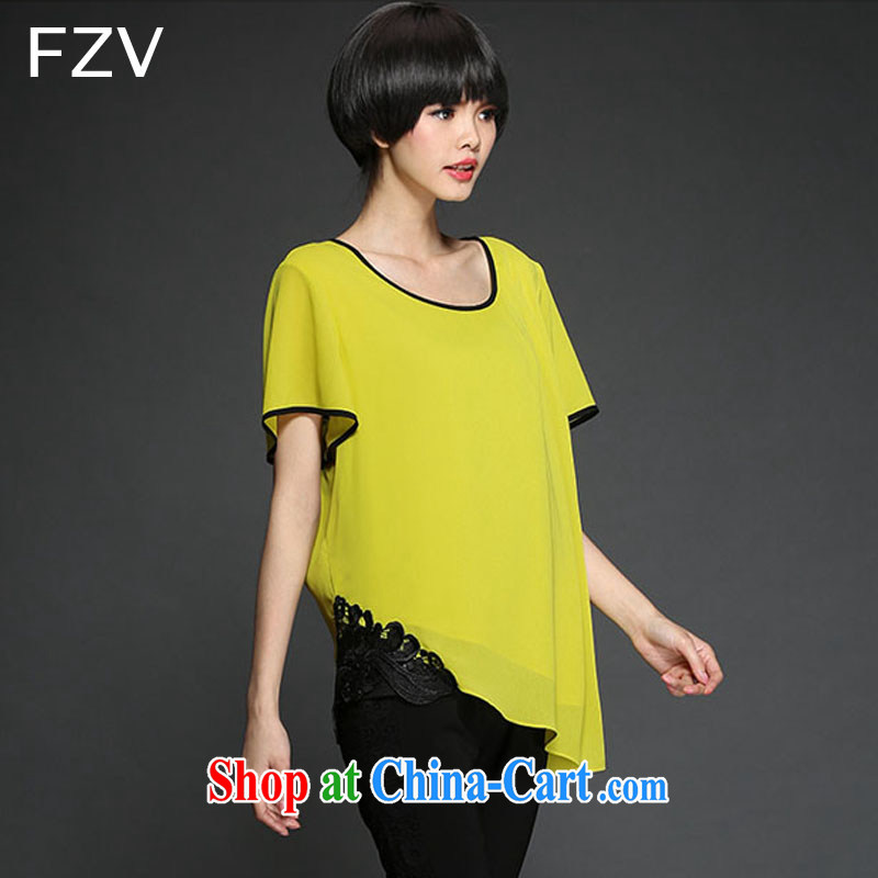 FZV larger female thick MM summer 2015 new loose snow woven shirts T shirts women 1342 yellow 4 XL, FZV, shopping on the Internet
