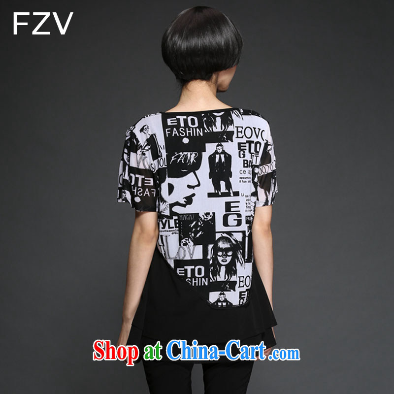 FZV summer 2015 the code female thick MM British wind stamp graphics thin T shirts snow woven shirts women 1345 black 3 XL, FZV, shopping on the Internet
