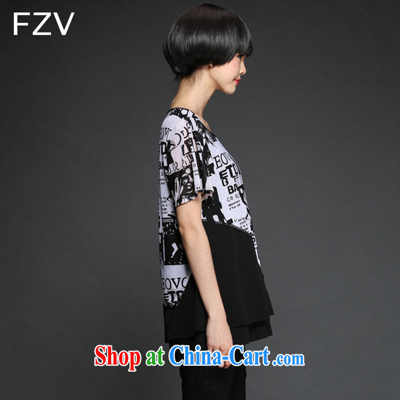 FZV summer 2015 the code female thick MM British wind stamp graphics thin T shirts snow woven shirts women 1345 black 3 XL, FZV, shopping on the Internet