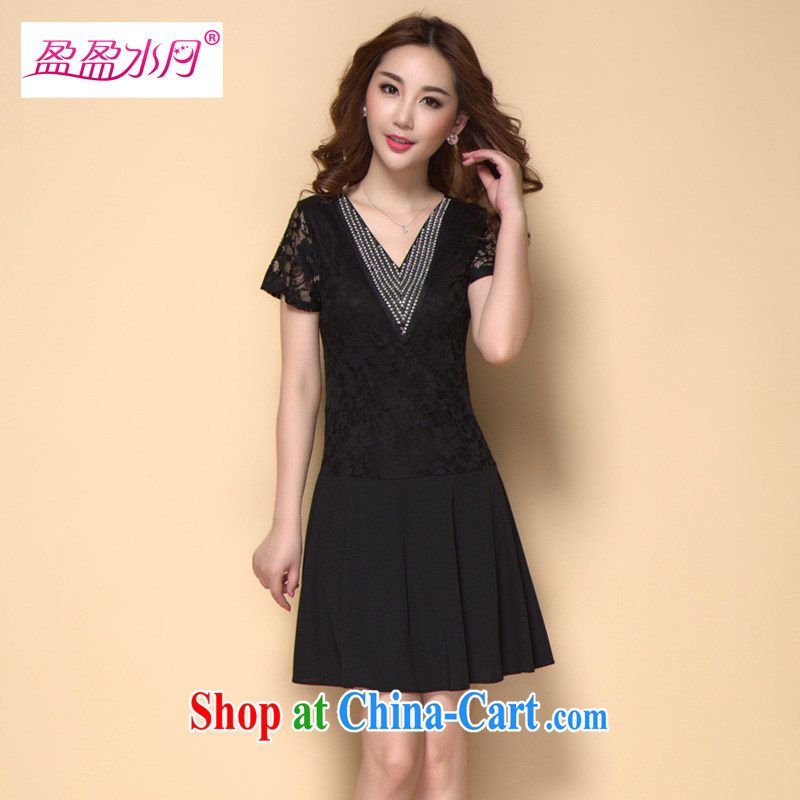 2015 the European Code women mm thick summer V for cultivating graphics thin mother with a short summer sleeveless lace dress - YY 205,000 black 4XL code