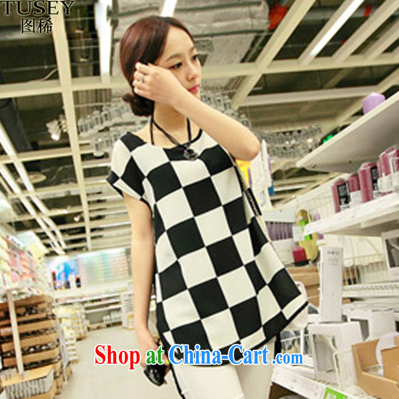TUSEY figure, 2015 new stylish and elegant larger women mm thick Summer Snow checkered woven shirts loose long shirt T pension 7062 picture color XXXL