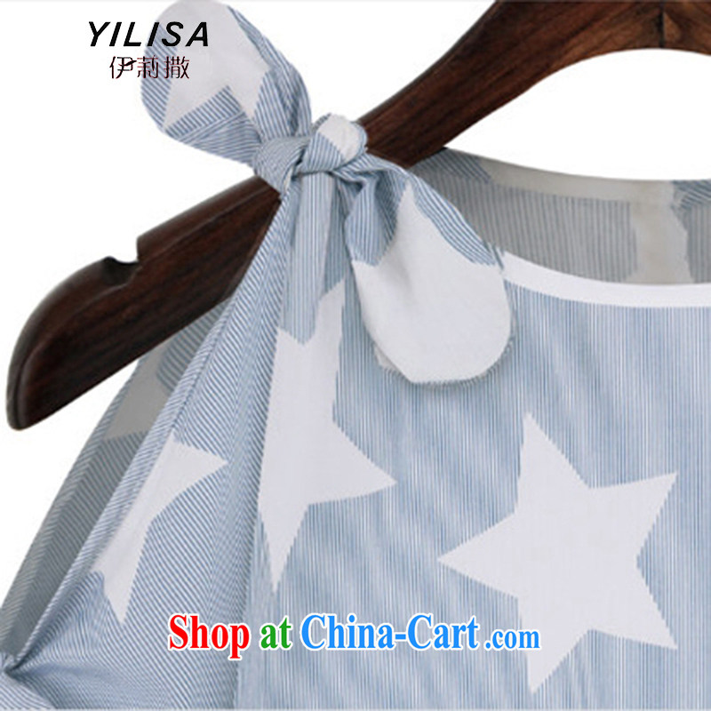 YILISA new Europe and indeed the XL female summer 5 star graphics your shoulders and stylish 100 ground leisure graphics thin thick sister-yi skirt K 211 light blue 5 XL, Ms. sub-Saharan (YILISA), online shopping