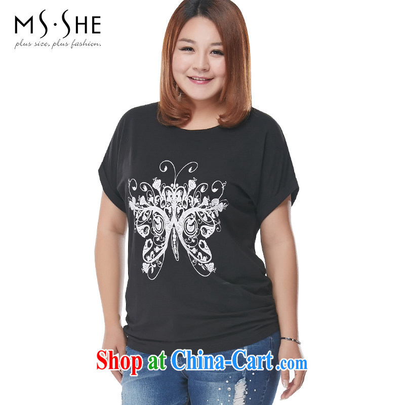 The MSSHE indeed XL women 2015 new summer wear thick mmt-shirt stamp T-shirt solid T-shirt 4255 black 4XL